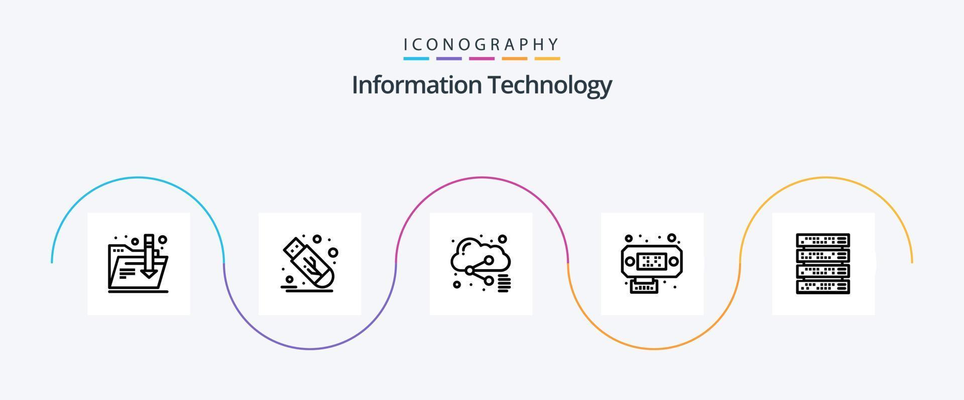 pacote de ícones da linha 5 de tecnologia da informação, incluindo servidor. prateleira. Arquivo. computador. dados vetor