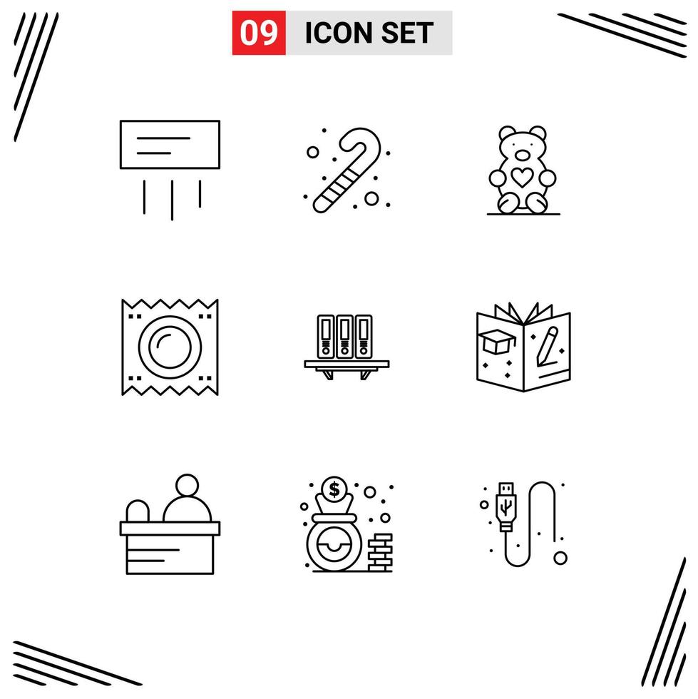 9 ícones criativos, sinais modernos e símbolos de arquivo, gravidez, amor, medicina, saúde, elementos de design de vetores editáveis