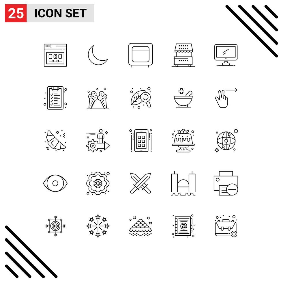 grupo de símbolos de ícones universais de 25 linhas modernas de bebidas de quiosque, dinheiro de cozinha natural, elementos de design de vetores editáveis