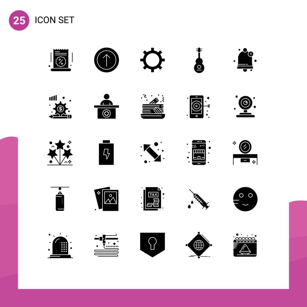 conjunto de pictogramas de 25 glifos sólidos simples de elementos de design de vetores editáveis de finanças de violino de interface de usuário