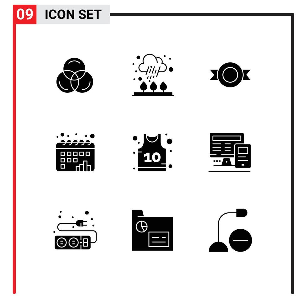 grupo de 9 sinais e símbolos de glifos sólidos para logotipo de camisa de computador pontos de basquete editáveis elementos de design vetorial vetor