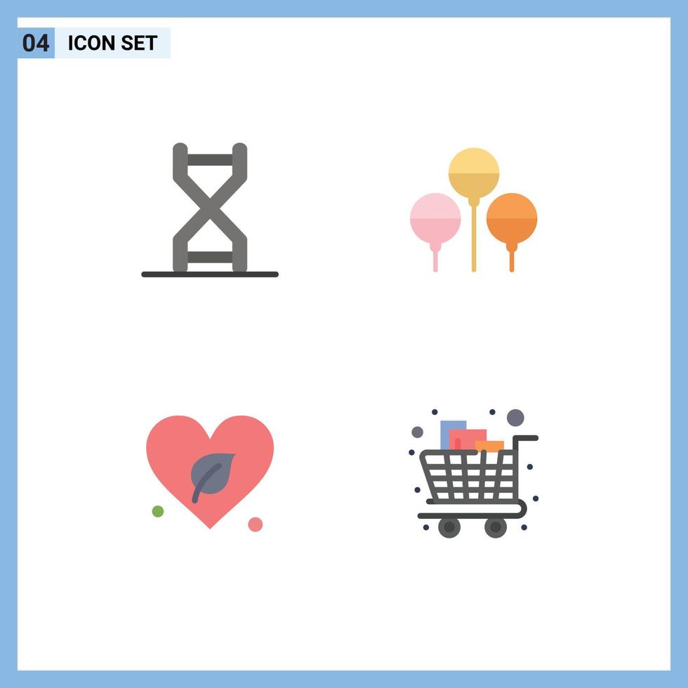 conjunto de pictogramas de 4 ícones planos simples de biologia estrutura de dna verde páscoa salvar elementos de design de vetores editáveis