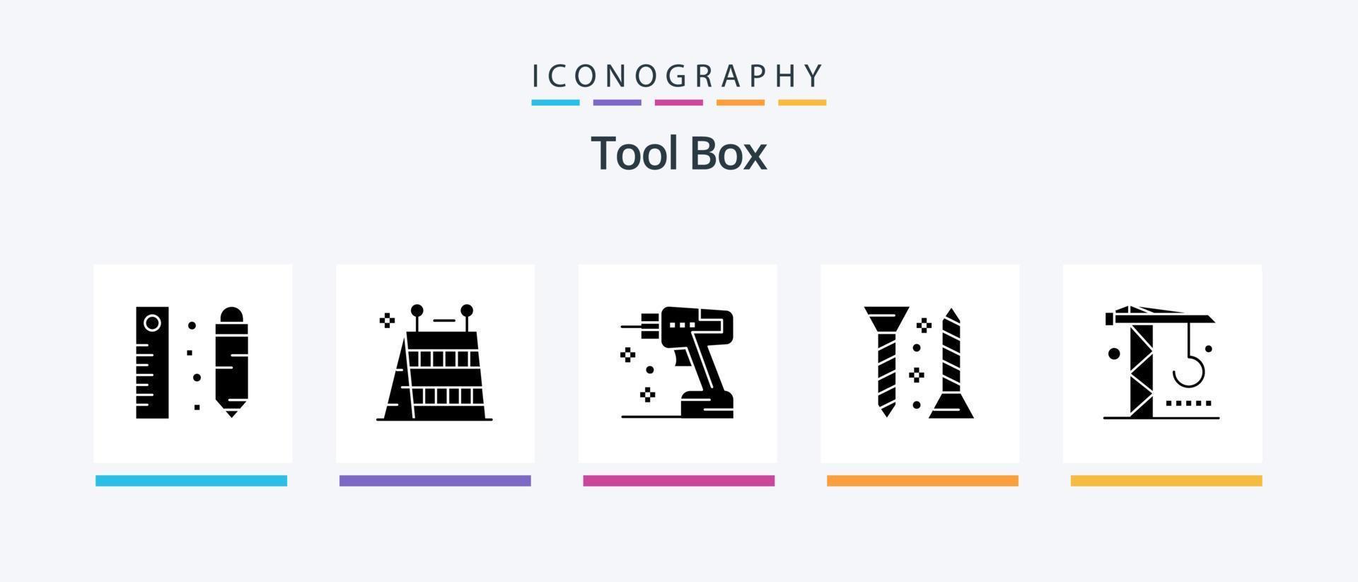 pacote de ícones de glifo 5 de ferramentas, incluindo indústria. auto tocando. construção. auto fixação. construção. design de ícones criativos vetor