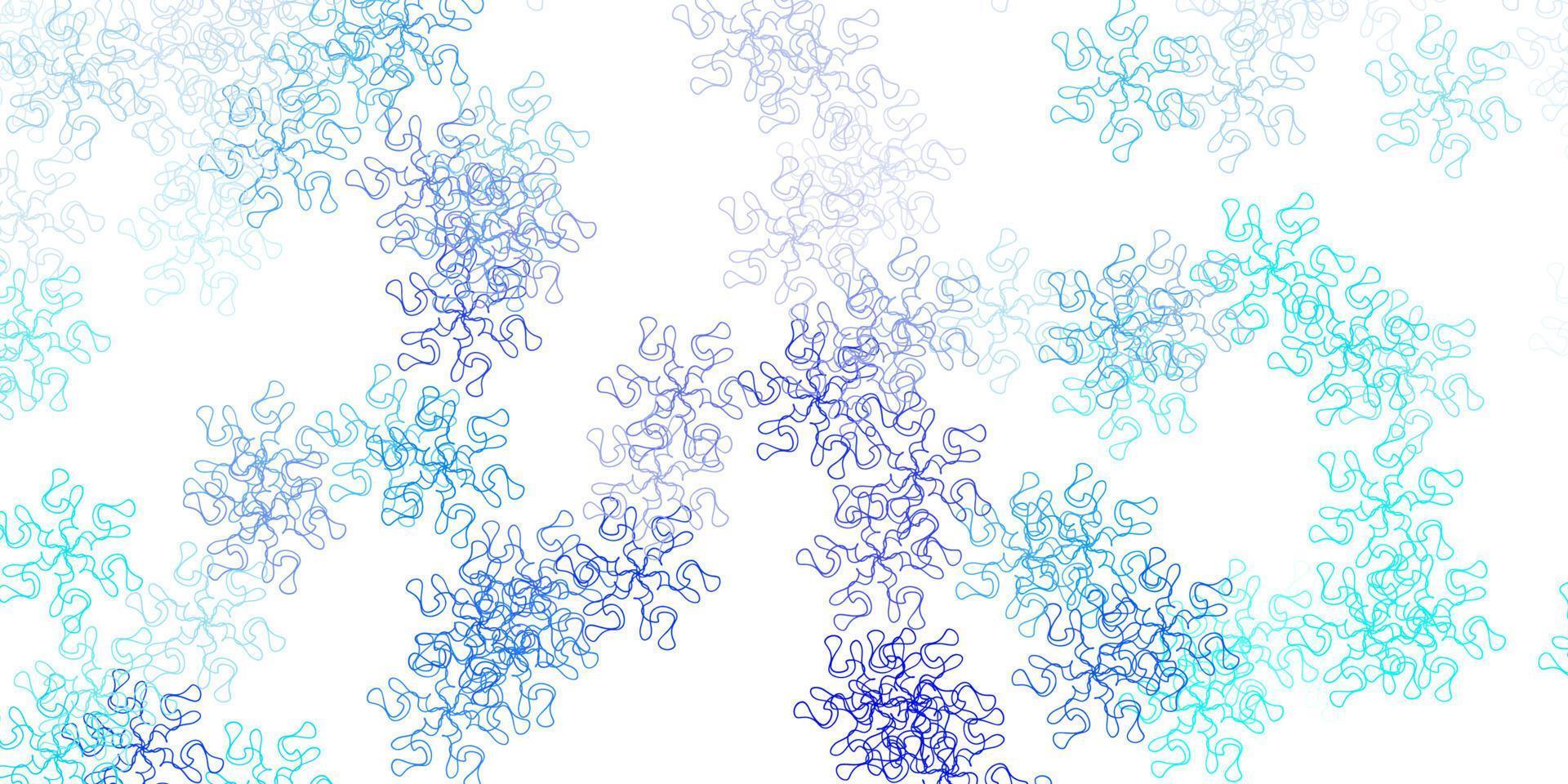 padrão de doodle de vetor azul claro com flores.