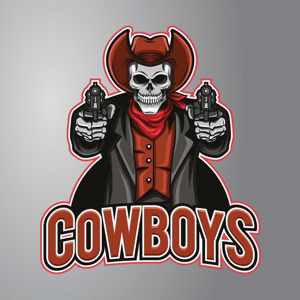 logotipo de arma de cowboy de caveira vetor