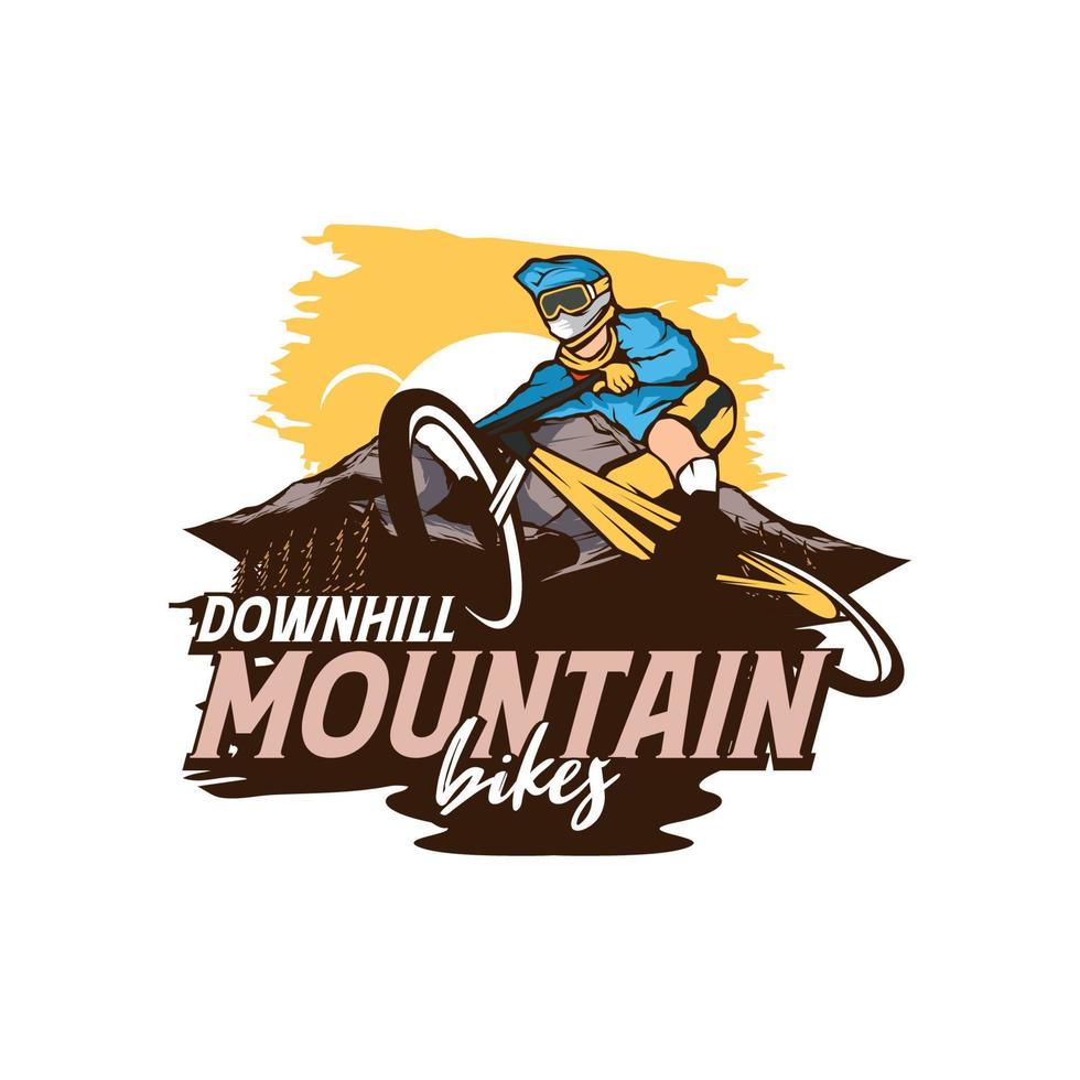 modelo de logotipo vintage de mountain bike e ilustração de ciclistas vetor