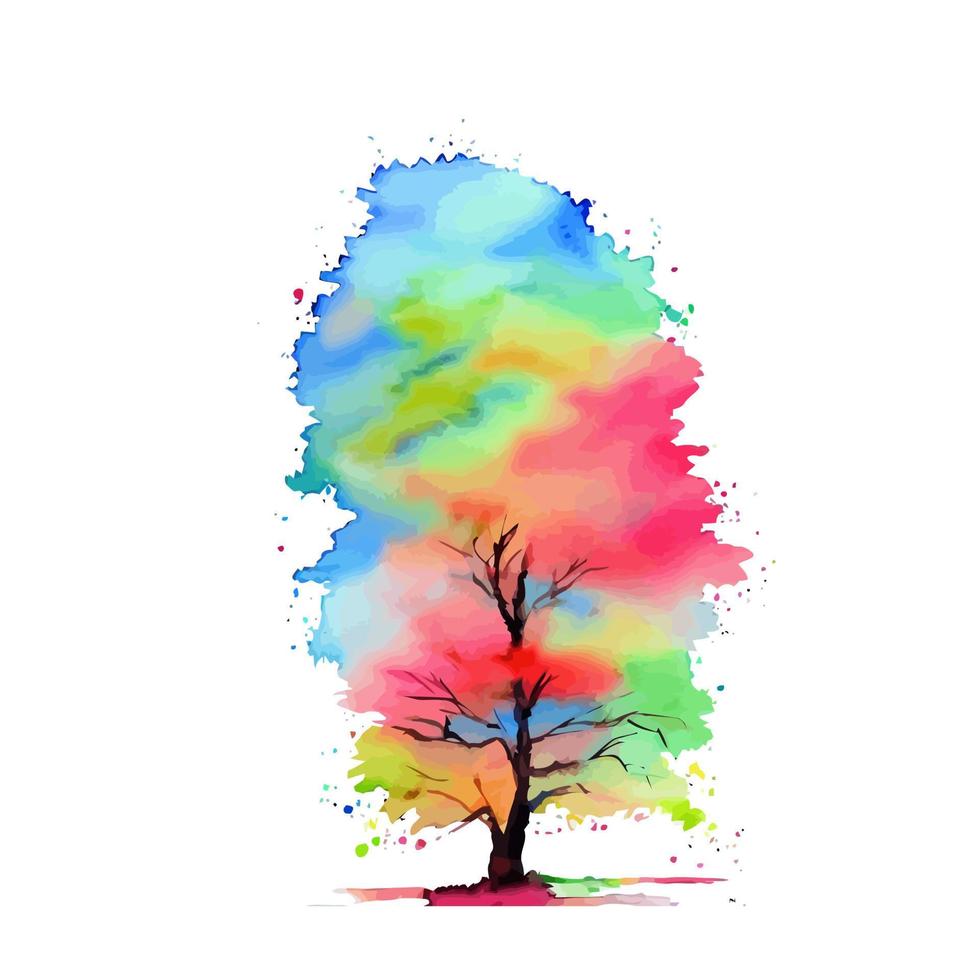 árvore de arco-íris aquarela colorida vetor