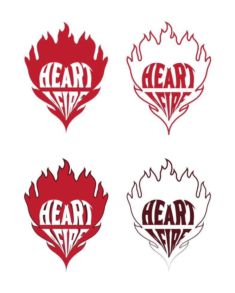 tipografia de coração em chamas com design de vetor de coração flamejante para necessidades de adesivos, tatuagens e mercadorias