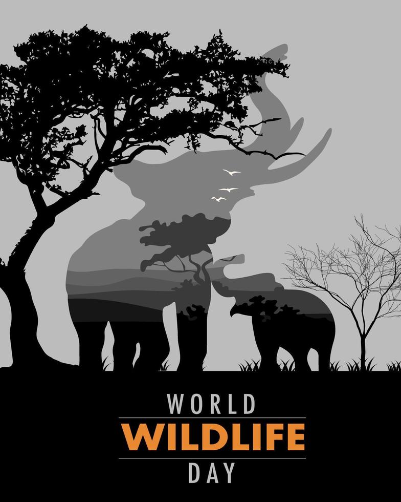 dia mundial da vida selvagem com os dois elefantes na selva. vetor