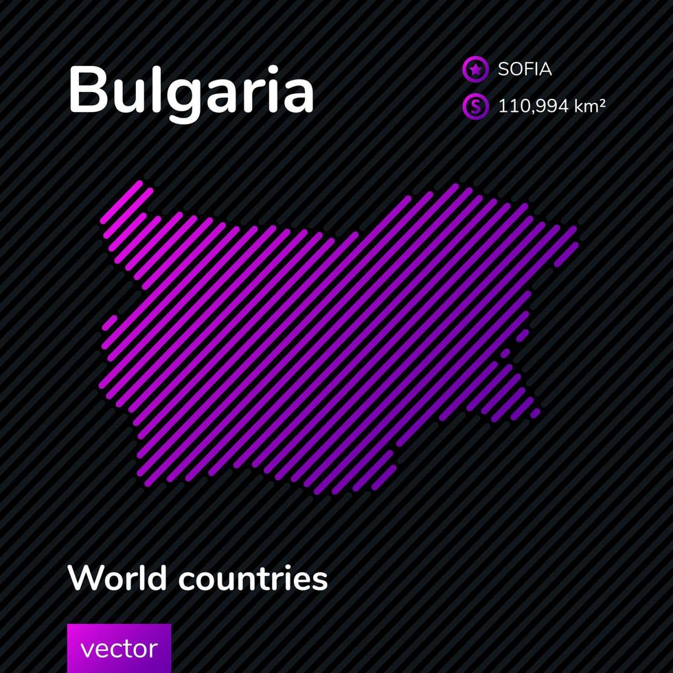 mapa abstrato vetorial da Bulgária com textura listrada violeta e fundo escuro listrado vetor