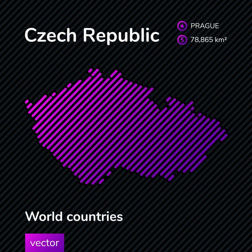 mapa abstrato vetorial da república tcheca com textura listrada violeta e fundo escuro listrado vetor