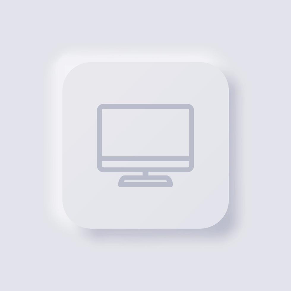 ícone do monitor do computador, design de interface do usuário macio de neumorfismo branco para web design, interface do usuário do aplicativo e muito mais, botão, vetor. vetor