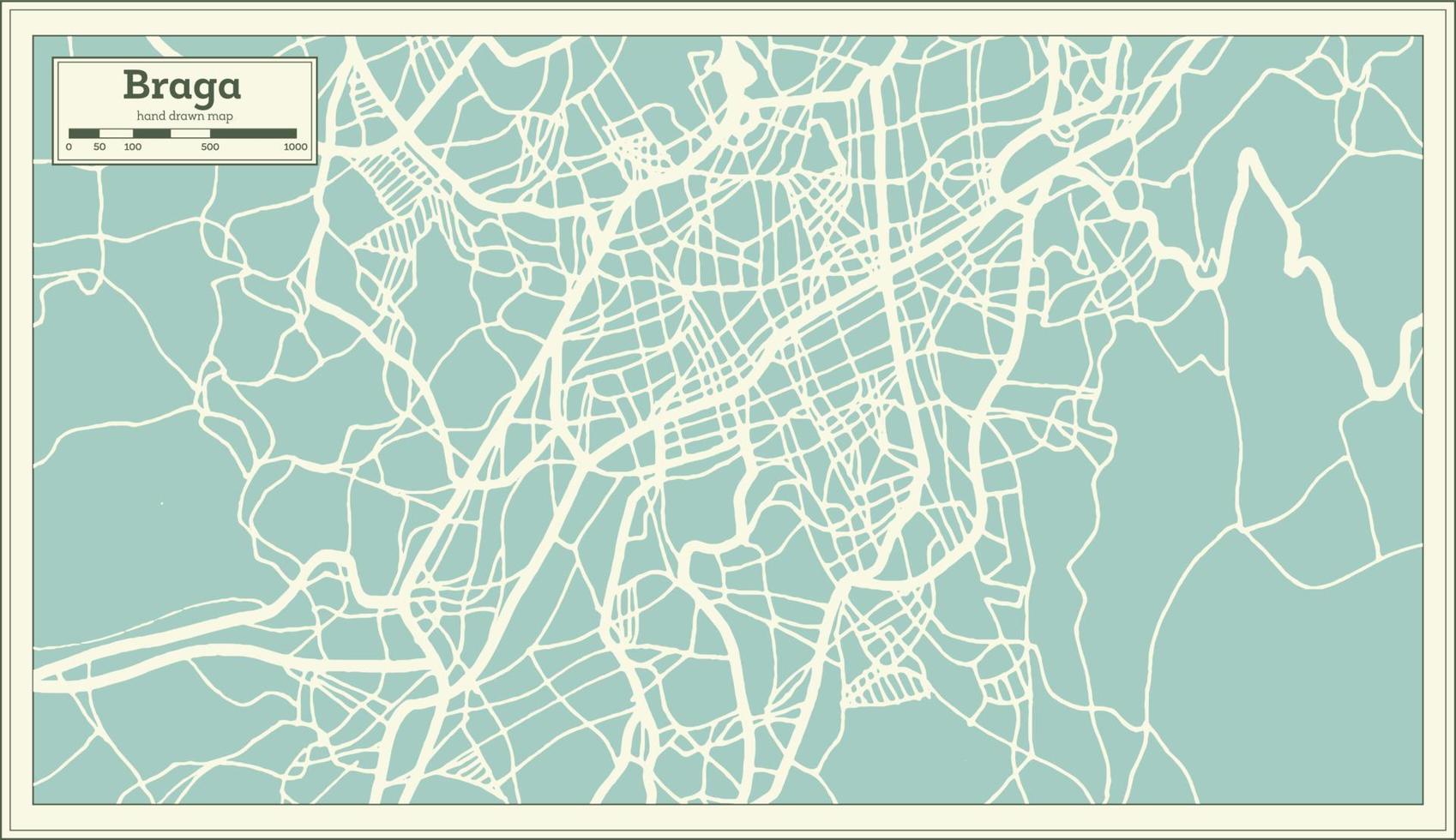 mapa da cidade de braga portugal em estilo retrô. vetor