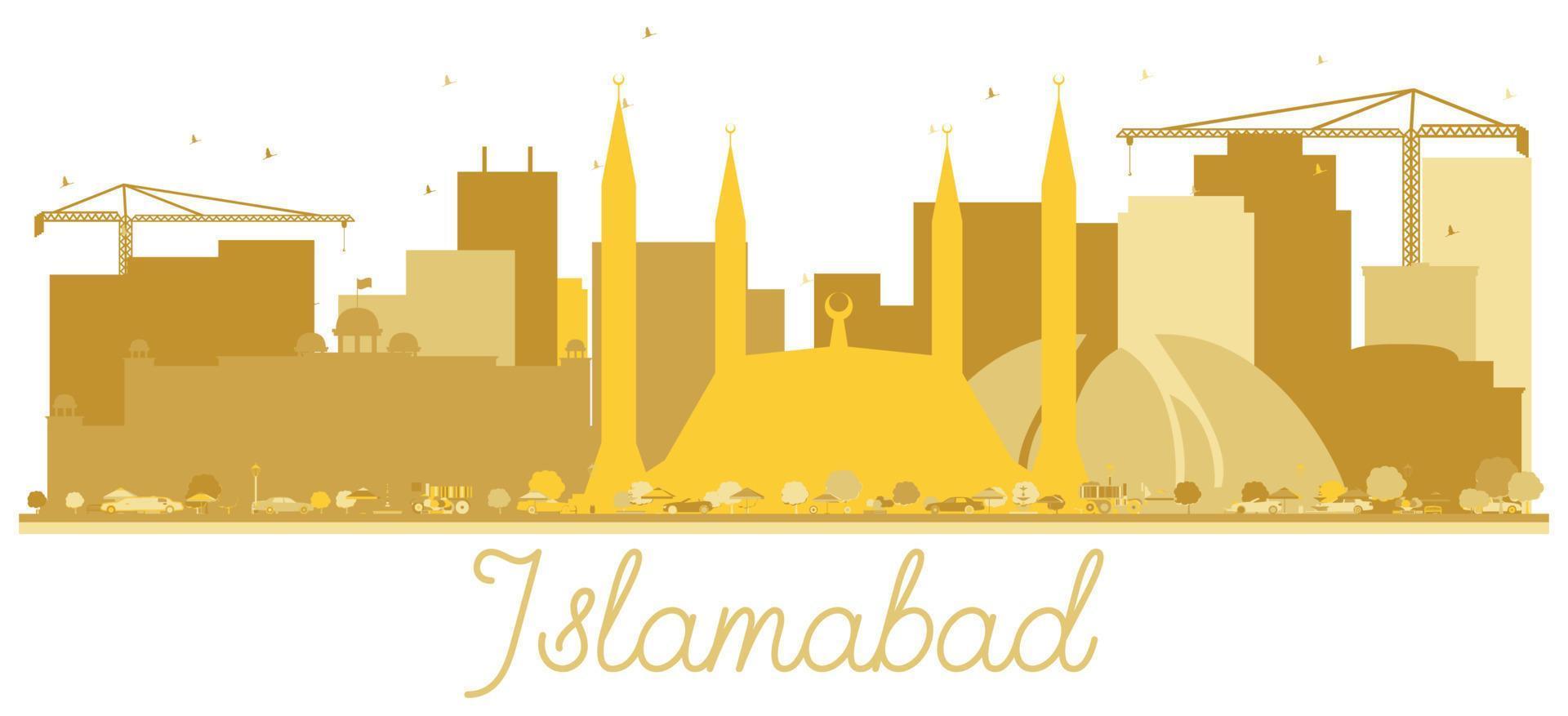 islamabad paquistão cidade skyline silhueta dourada isolada no branco. vetor