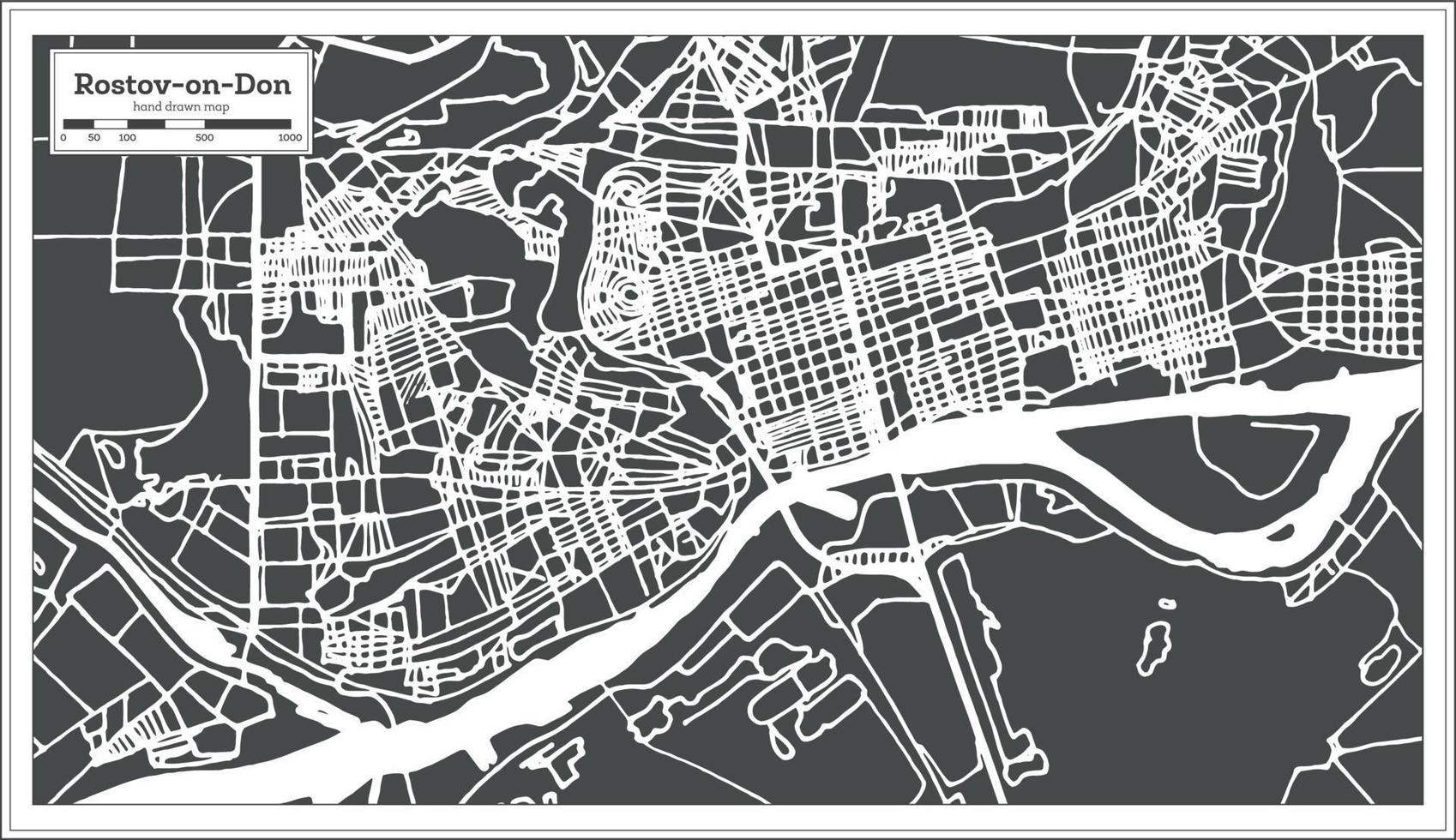 rostov no mapa da cidade de don russia em estilo retrô. mapa de contorno. vetor