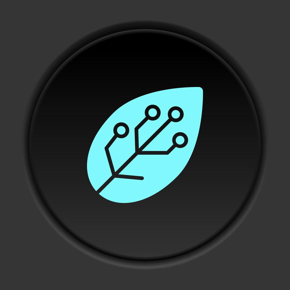 ícone de botão redondo, folha, inteligente, fazenda. banner de botão redondo, interface de crachá para ilustração de aplicativo em fundo escuro vetor