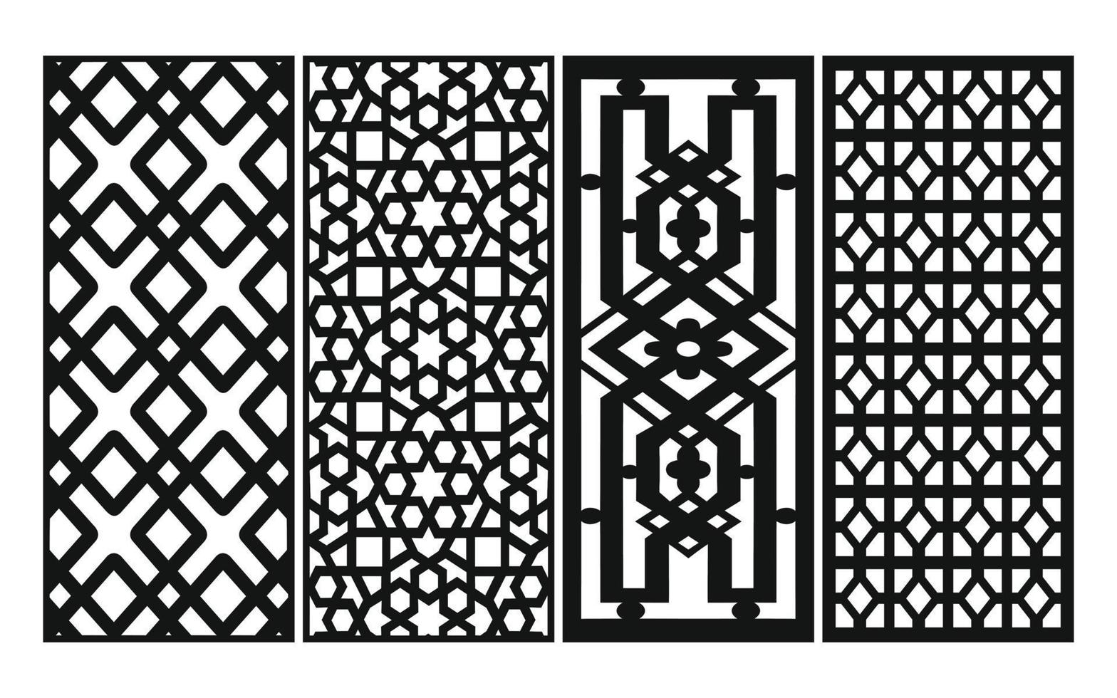 padrões pretos com fundo branco, vetores islâmicos com painéis florais para corte a laser cnc