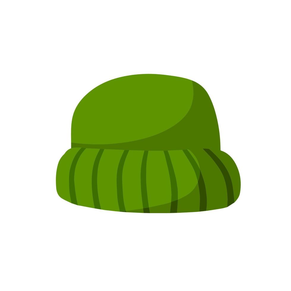chapéu de malha. roupa de inverno verde para a cabeça. ilustração plana dos desenhos animados isolada no fundo branco vetor