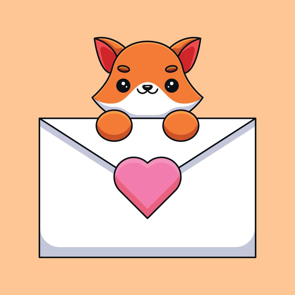 raposa bonita segurando uma carta de amor mascote dos desenhos animados doodle arte conceito de contorno desenhado à mão vetor ilustração do ícone kawaii