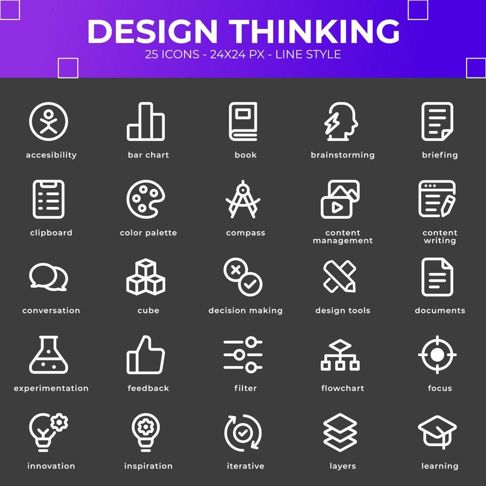 pacote de ícones de pensamento de design com cor branca vetor