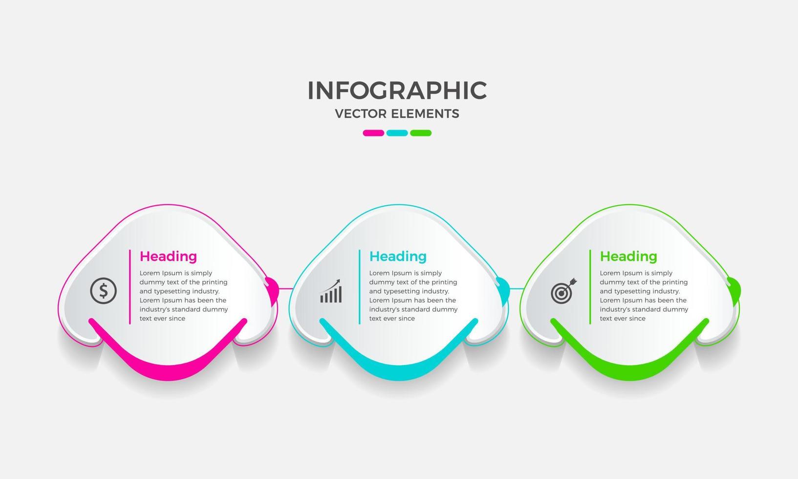 modelo de design infográfico de negócios com 3 ou três etapas, opções ou processos. design criativo de elementos do vetor infográfico. pode ser usado para apresentações de processo, fluxograma, infográfico