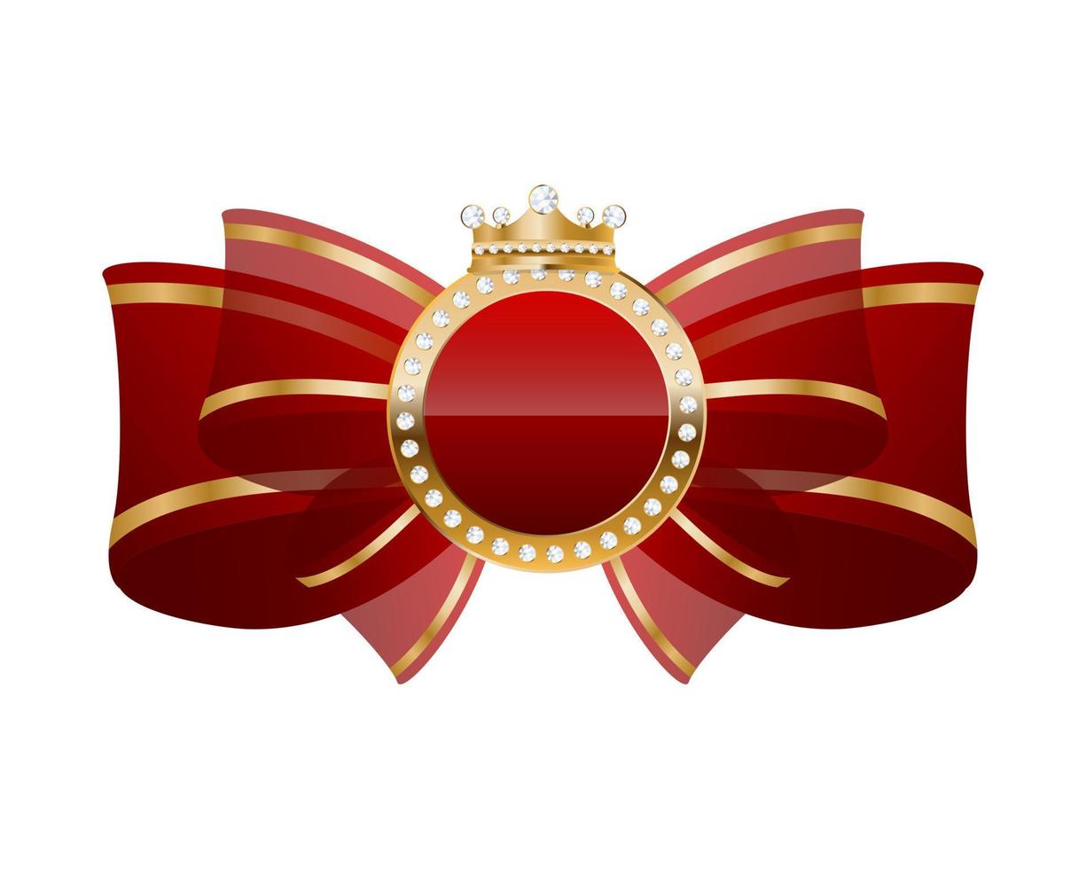 laço de seda vermelho com vip em moldura de diamante redondo com coroa. vetor