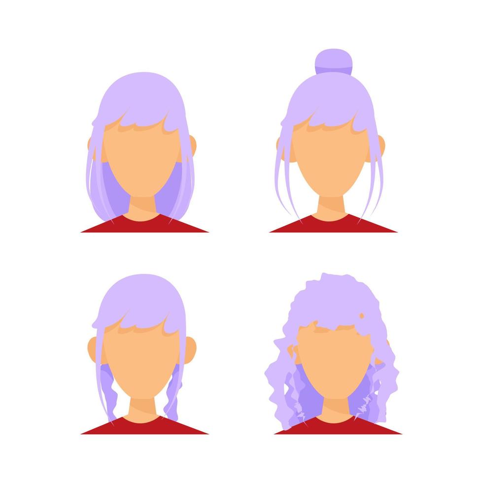 conjunto de diferentes avatares de uma mulher com cabelo roxo vetor