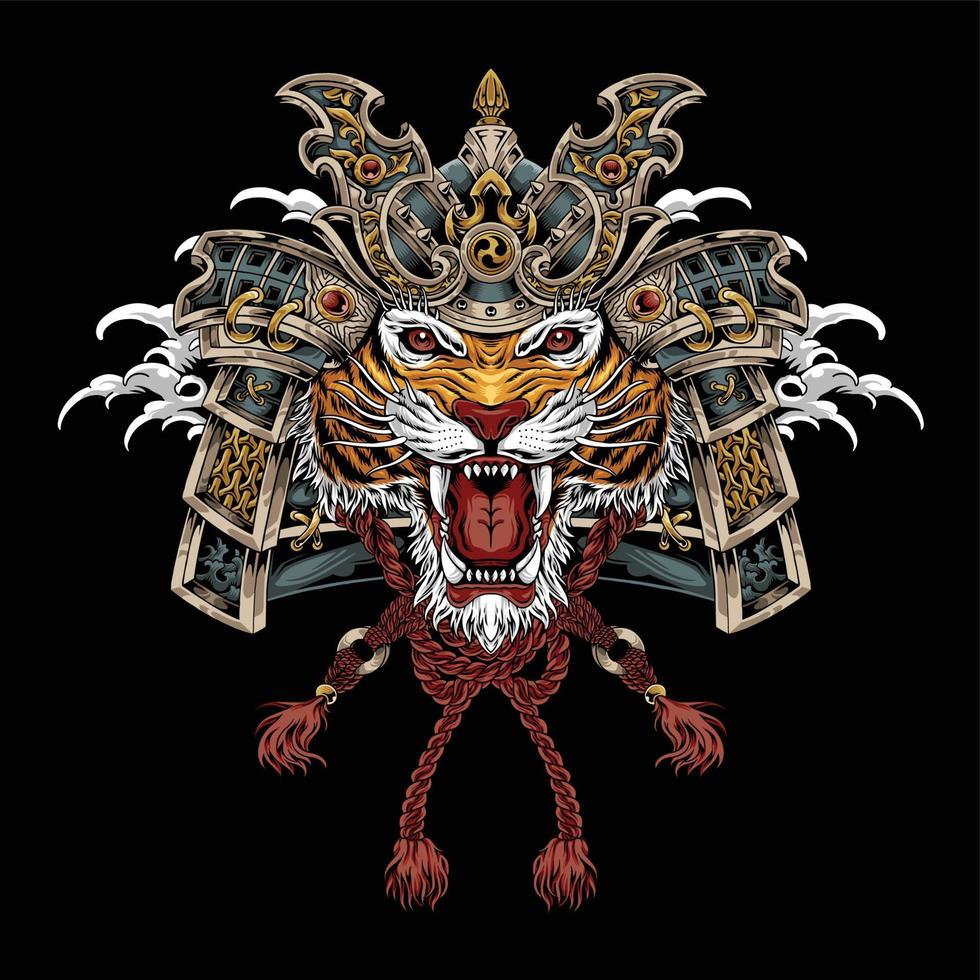 tigre com armadura de samurai vetor