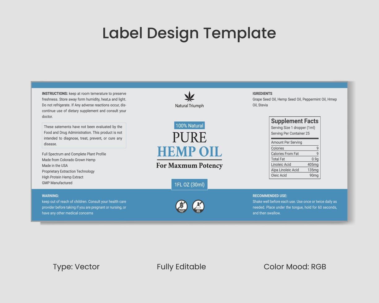 modelo de design de rótulo cbd, design de rótulo de óleo de cânhamo e design de embalagem de produto vetor