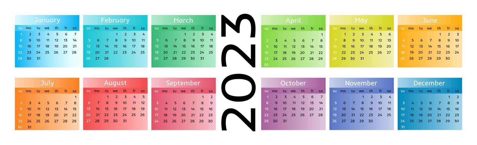 calendário para 2023 isolado em um fundo branco vetor