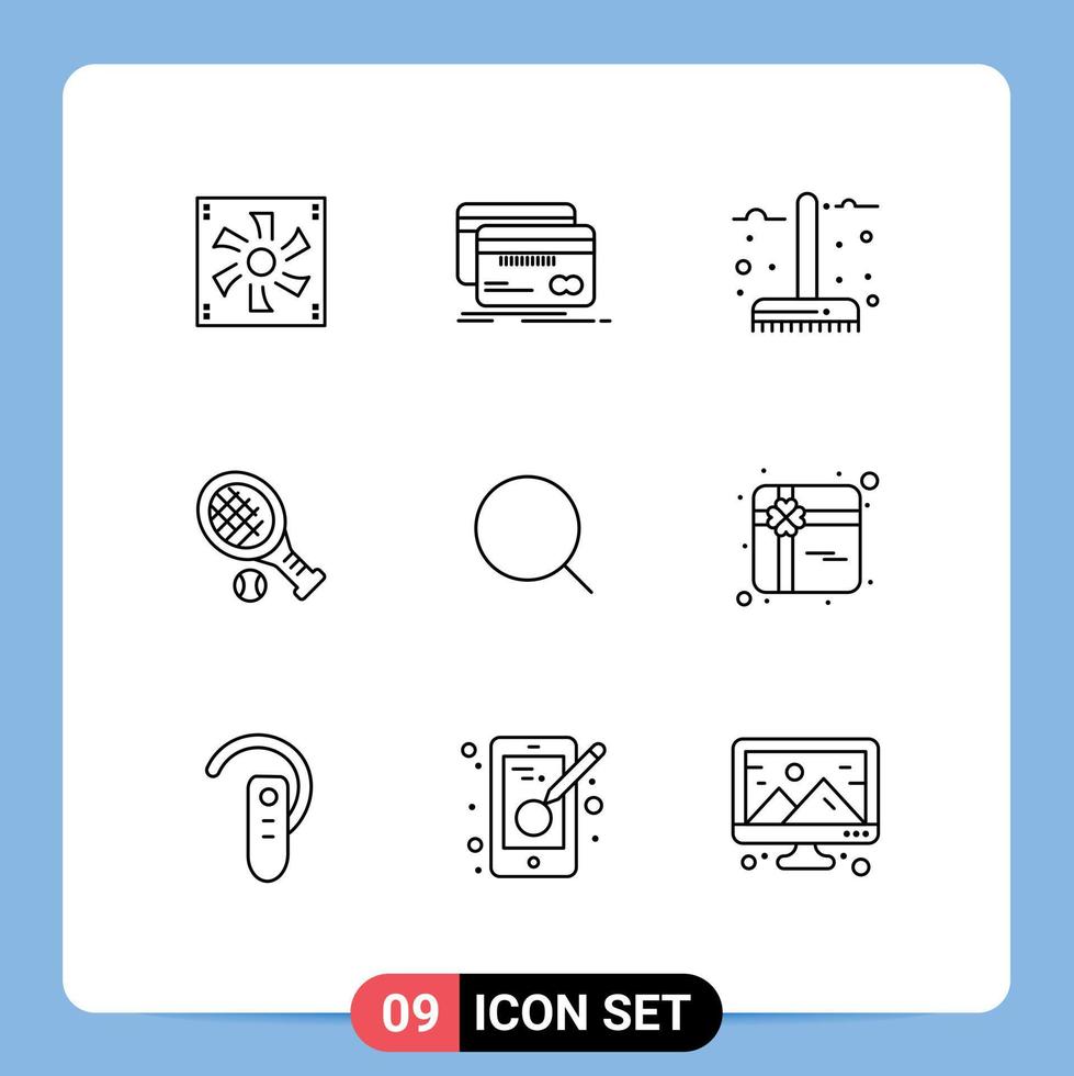 grupo de 9 contornos modernos definidos para elementos de design de vetores editáveis de garfo de temporada de débito de bola de tênis