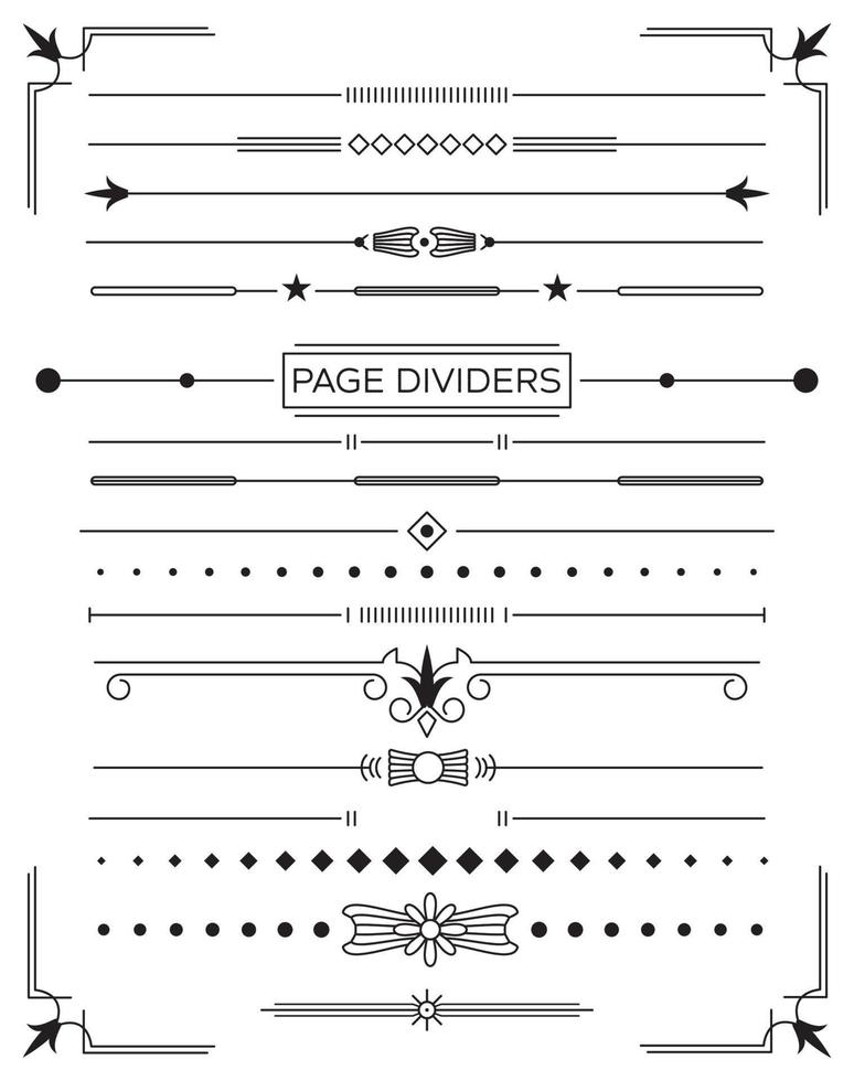 conjunto de divisores de página decorativos retrô e elementos de design. vetor