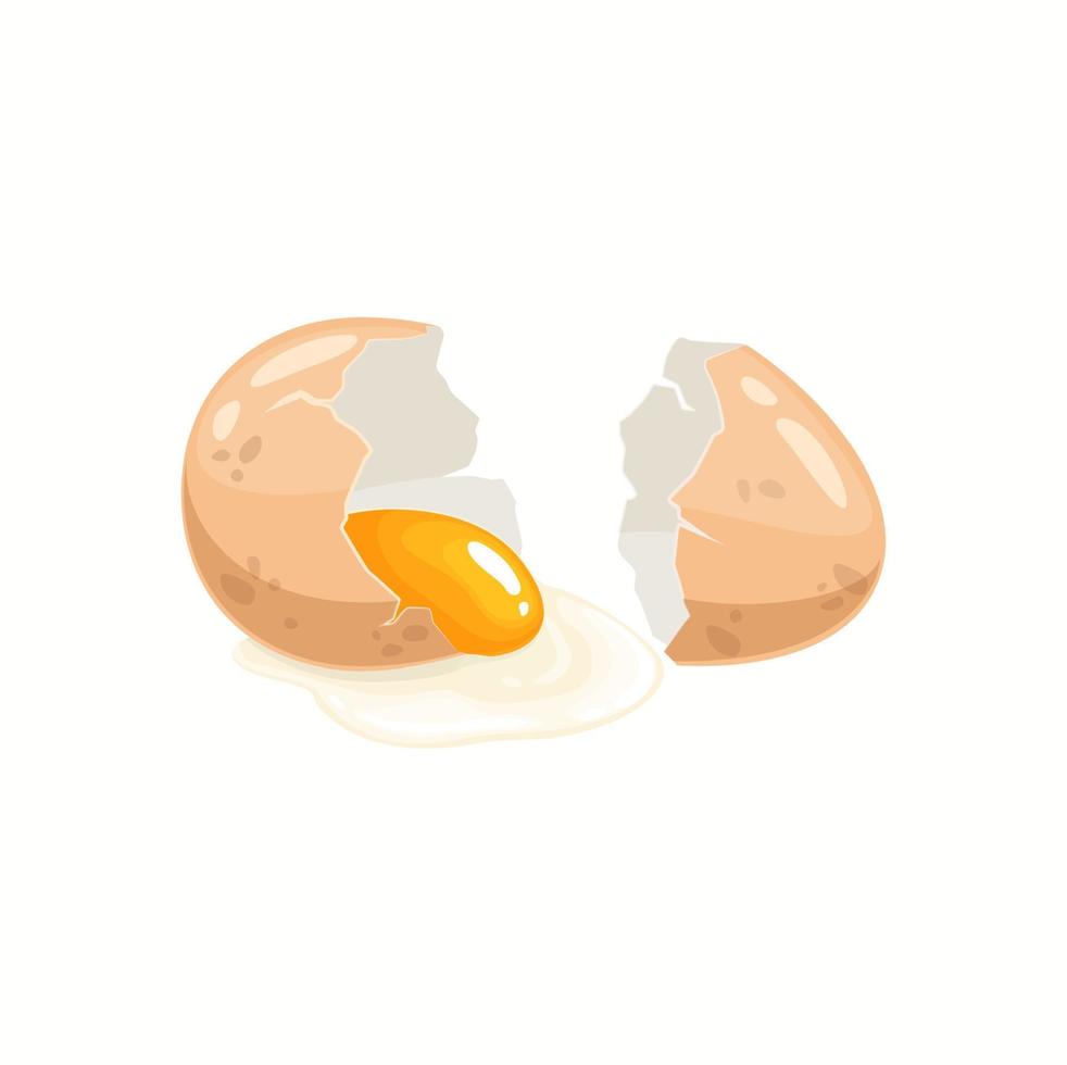 ovo de galinha dos desenhos animados com casca quebrada, gema escorrendo vetor