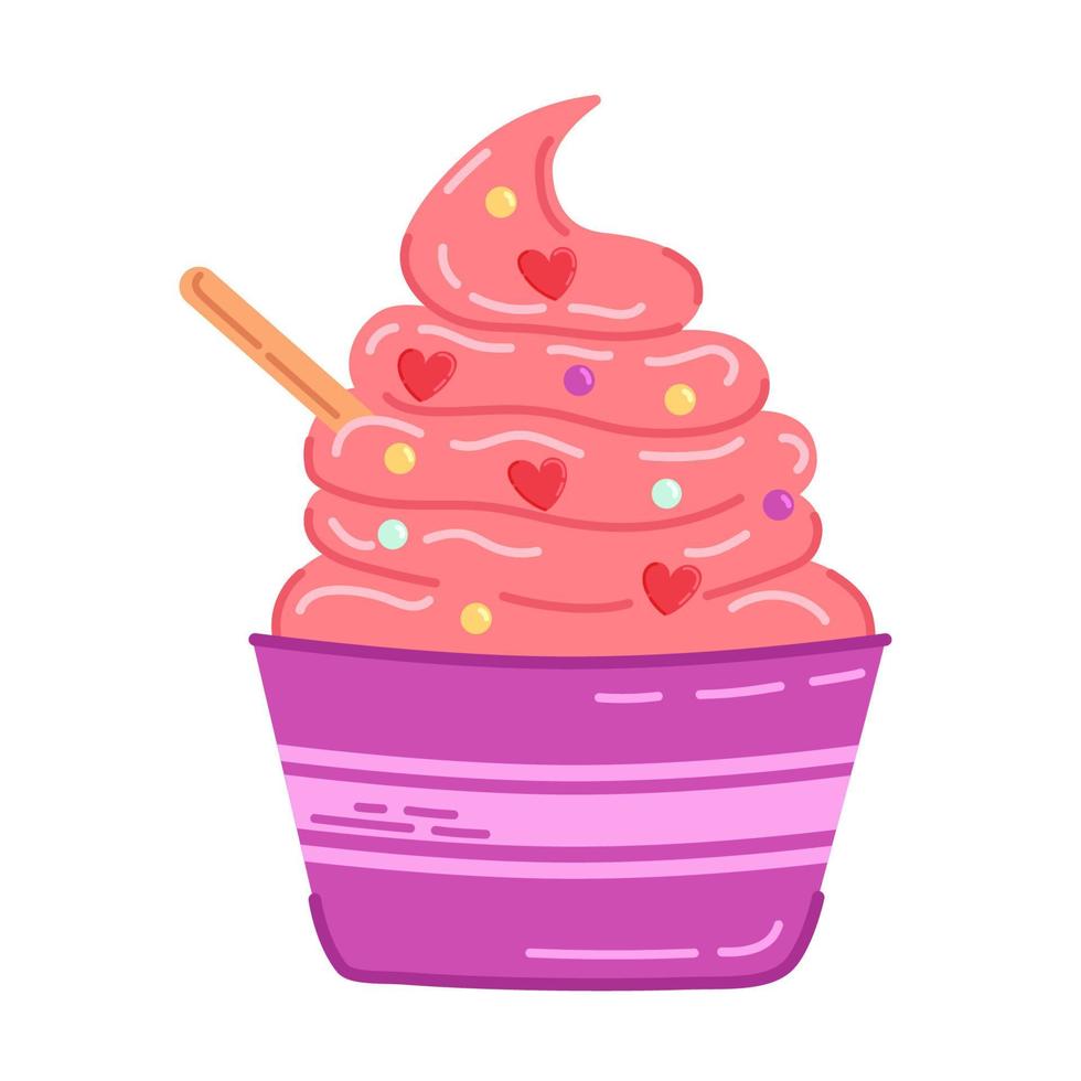 ilustração de gelato colorido com corações bonitos em um copo. vetor mão desenhar sorvete. ilustrações de sobremesas frias.