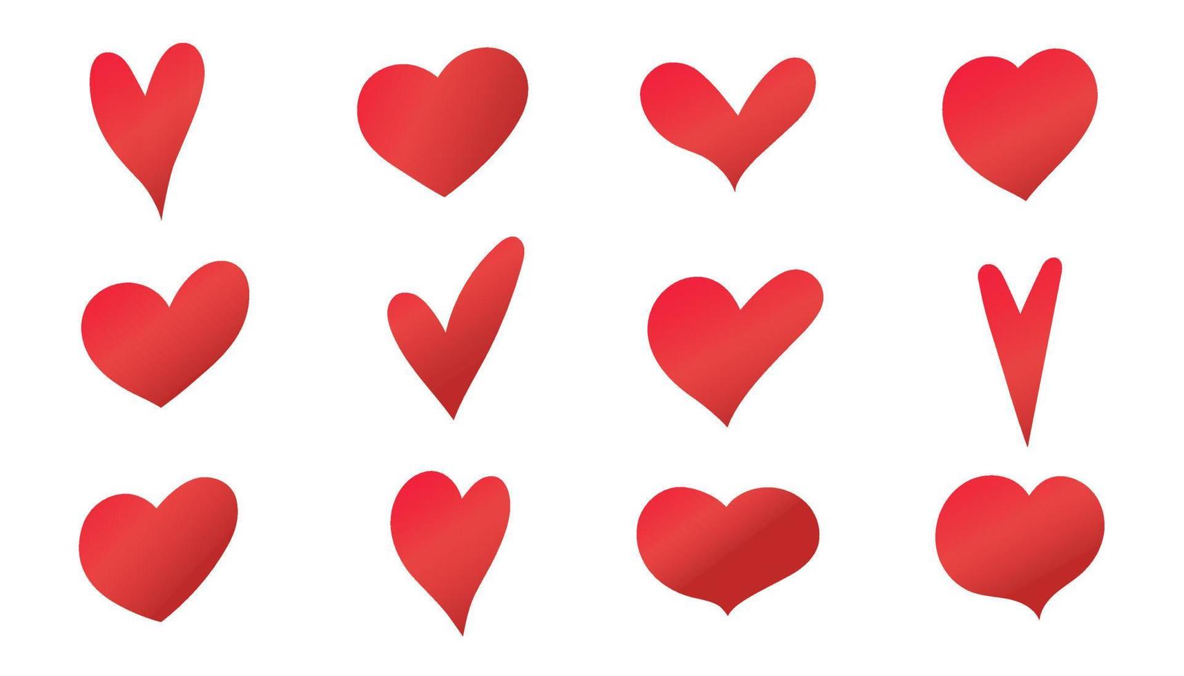 conjunto de corações desenhados à mão vermelha. elementos de design para dia dos namorados. vetor