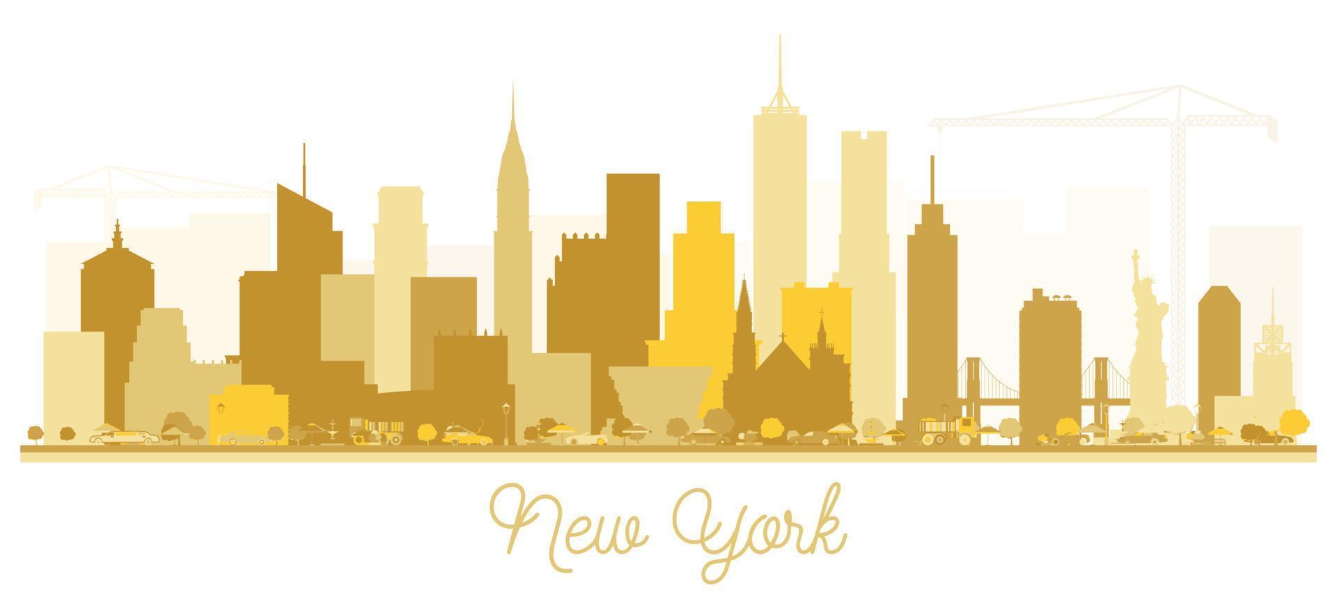silhueta dourada do horizonte da cidade de nova york eua. vetor