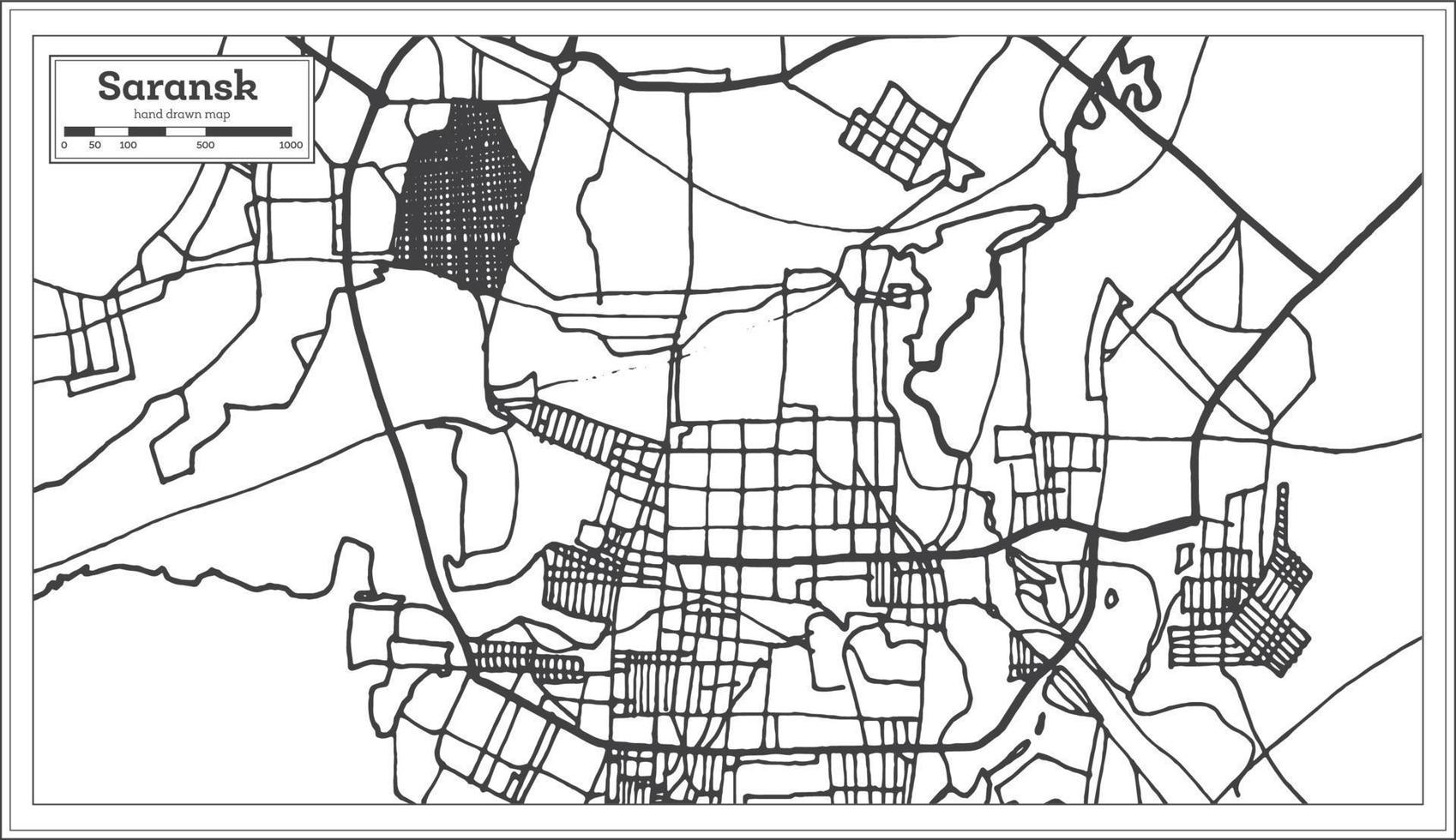 mapa da cidade de saransk rússia em estilo retrô. mapa de contorno. vetor