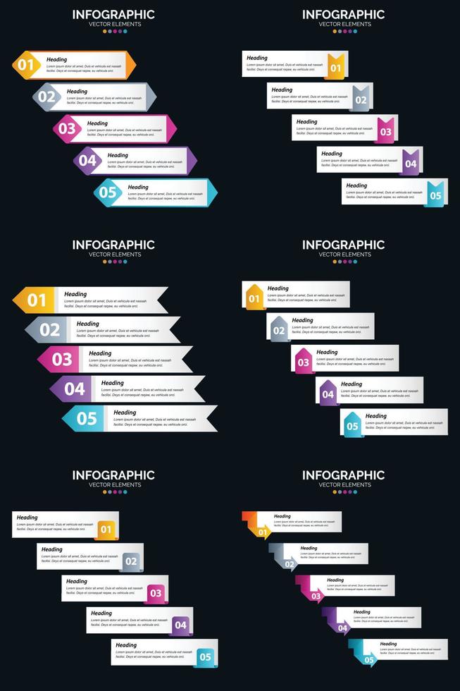 pacote de seis infográficos vetoriais para apresentações de negócios vetor