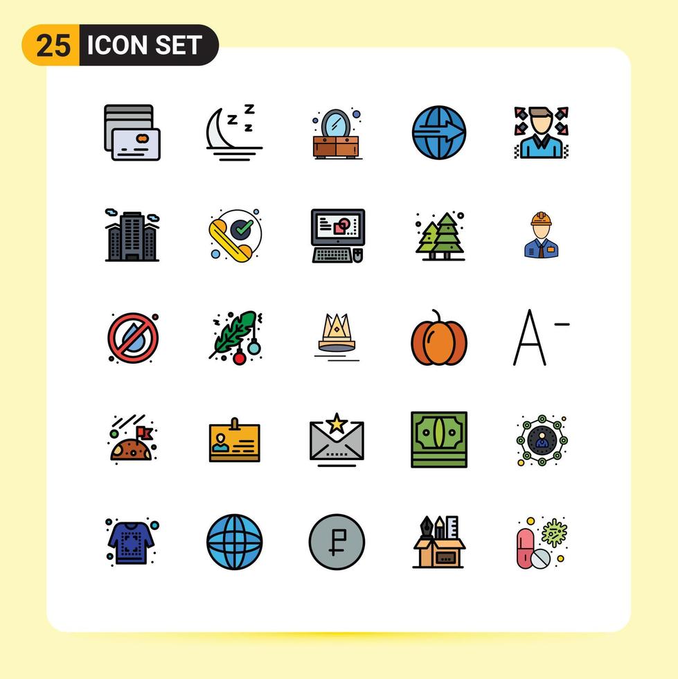 pacote de cores planas de linha preenchida de 25 símbolos universais de serviço de cômoda de perfil empresário exportar elementos de design de vetores editáveis