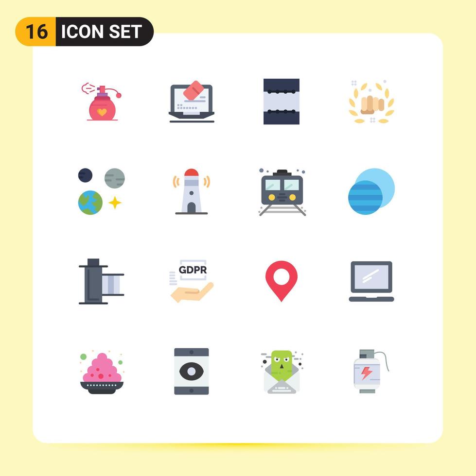 conjunto moderno de pictograma de 16 cores planas do espaço terra minimiza pacote editável de mão do planeta de elementos de design de vetores criativos