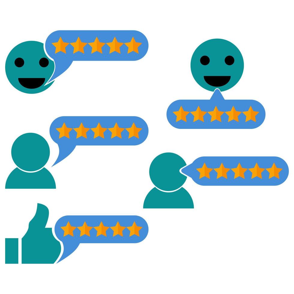 Comentários positivos de 5 estrelas dos clientes. escolha um ícone bonito. bons resultados nos negócios. feedback com índice de satisfação. pesquisa de qualidade de serviço. melhor conceito de classificação. conjunto de ícones do vetor. vetor