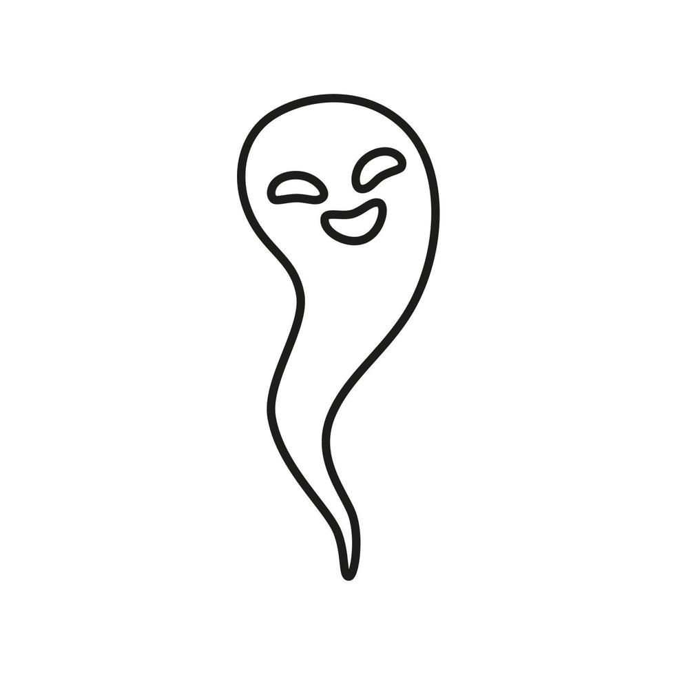 fantasma de contorno fofo pairando no ar sorrindo, um elemento para o seu design de halloween. ilustração vetorial, no estilo de rabiscos. vetor