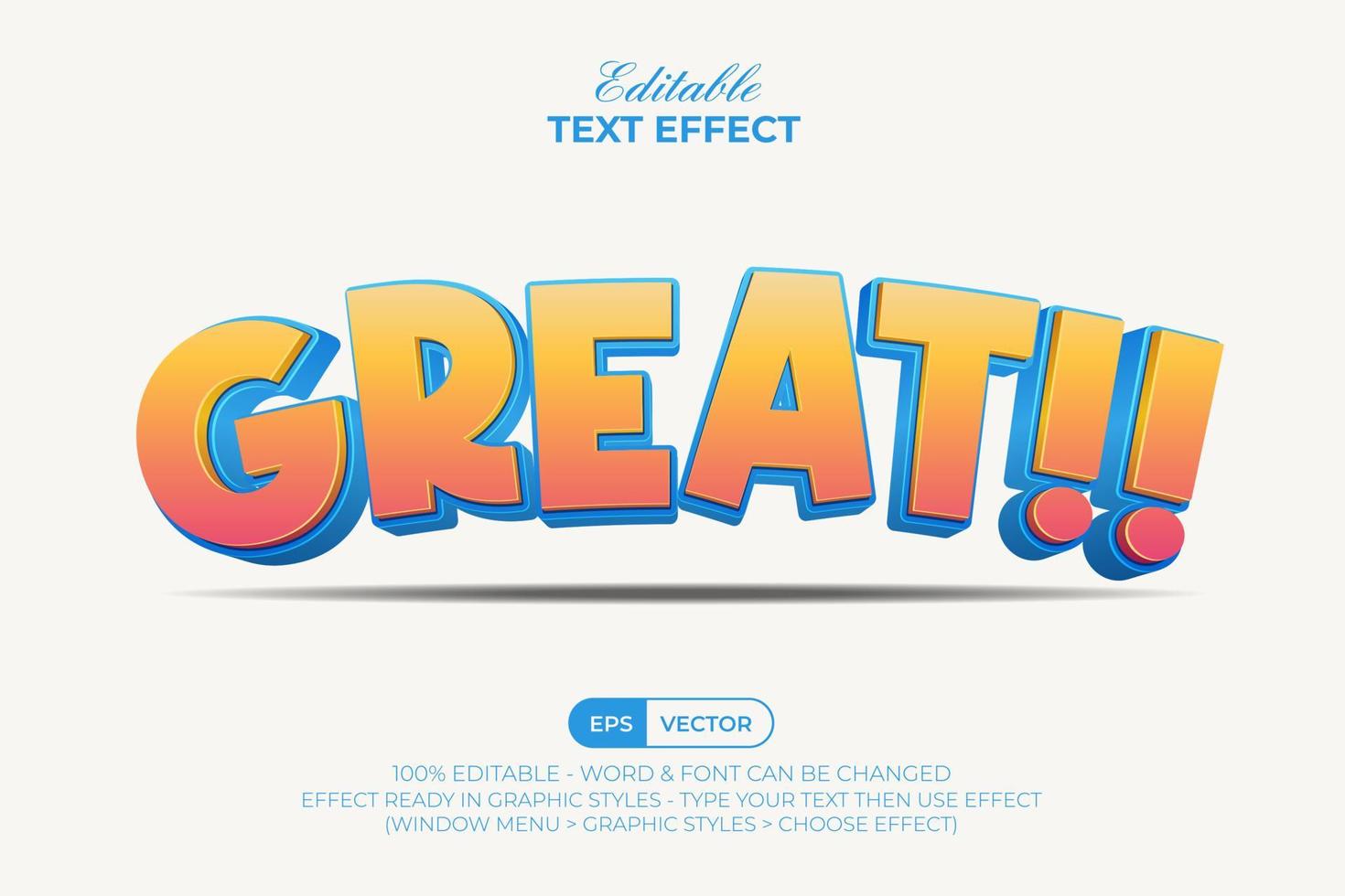 ótimo estilo de efeito de texto 3d cor amarela e azul. estilo curvo de efeito de texto editável. vetor