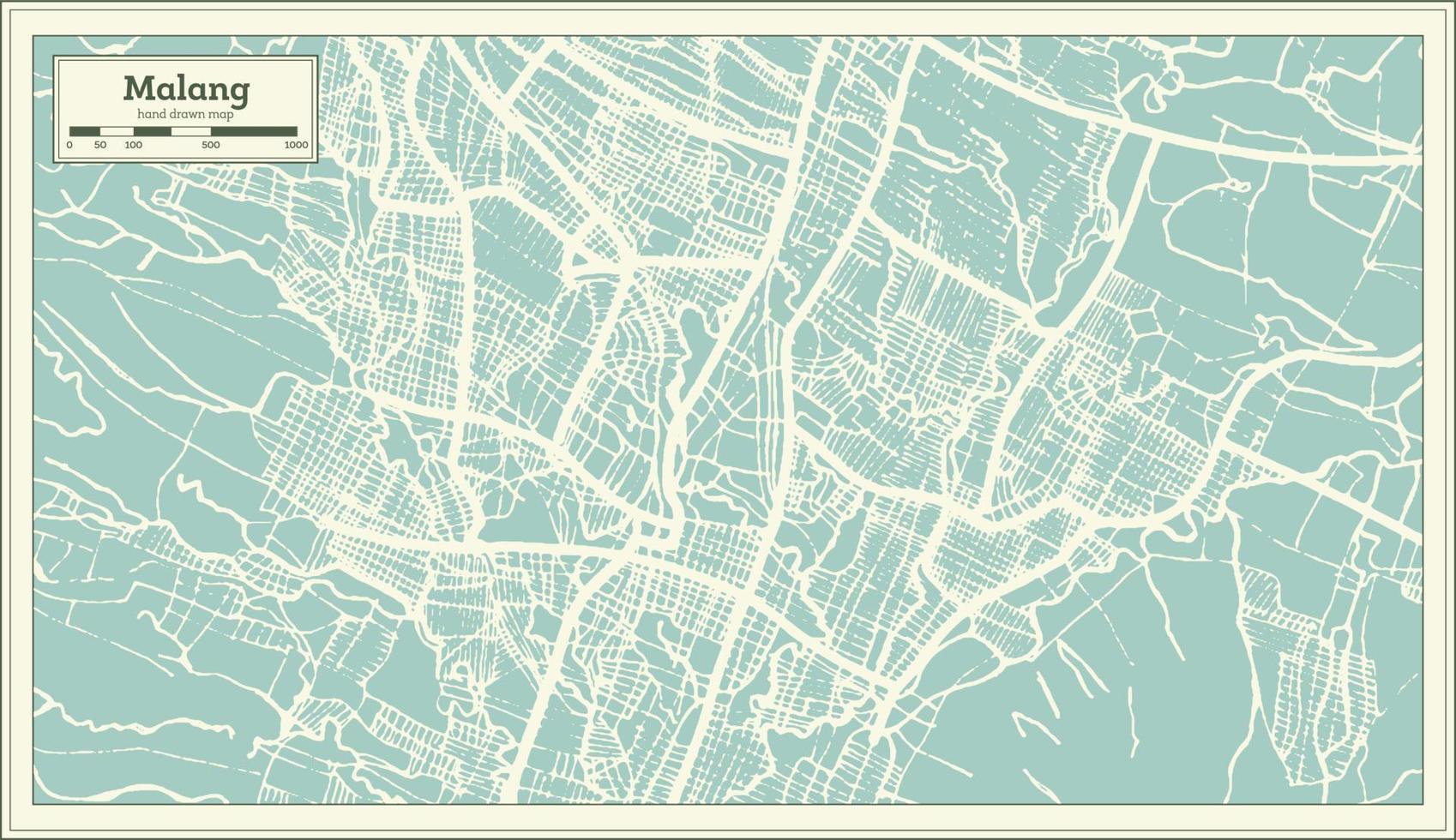 Mapa da cidade de Malang Indonésia em estilo retrô. mapa de contorno. vetor