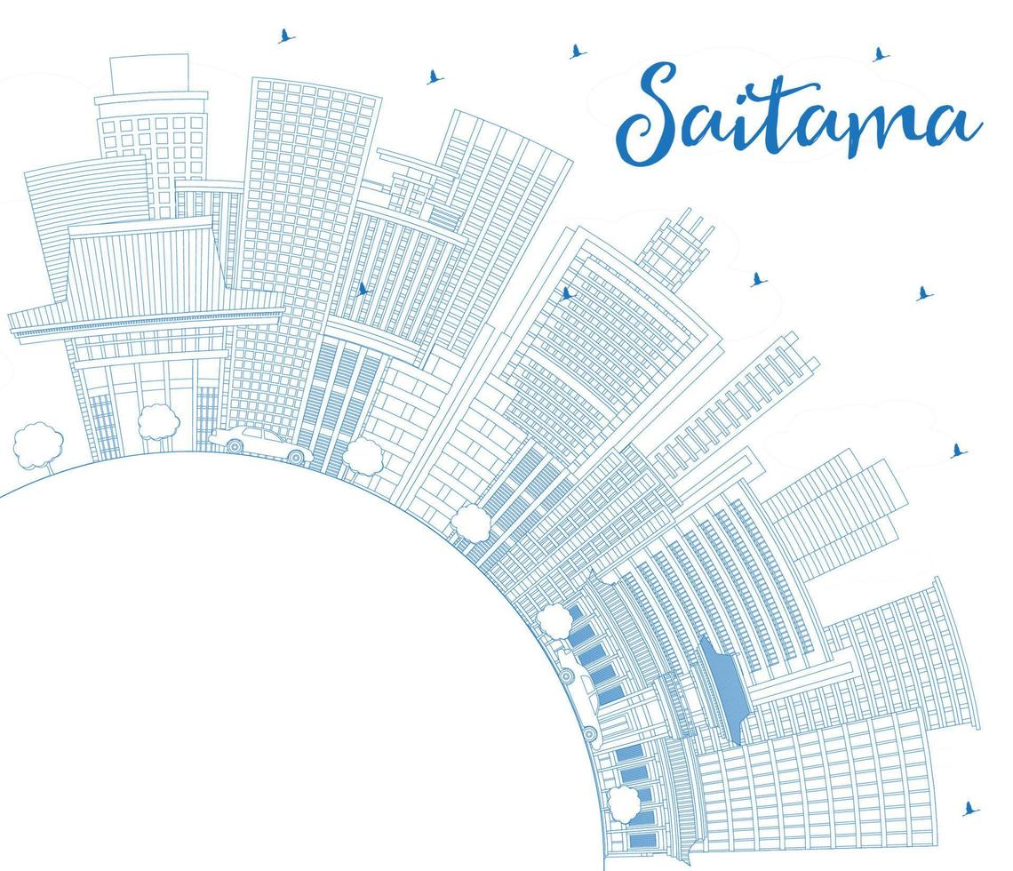 delineie o horizonte da cidade de japão de saitama com edifícios azuis e copie o espaço. vetor