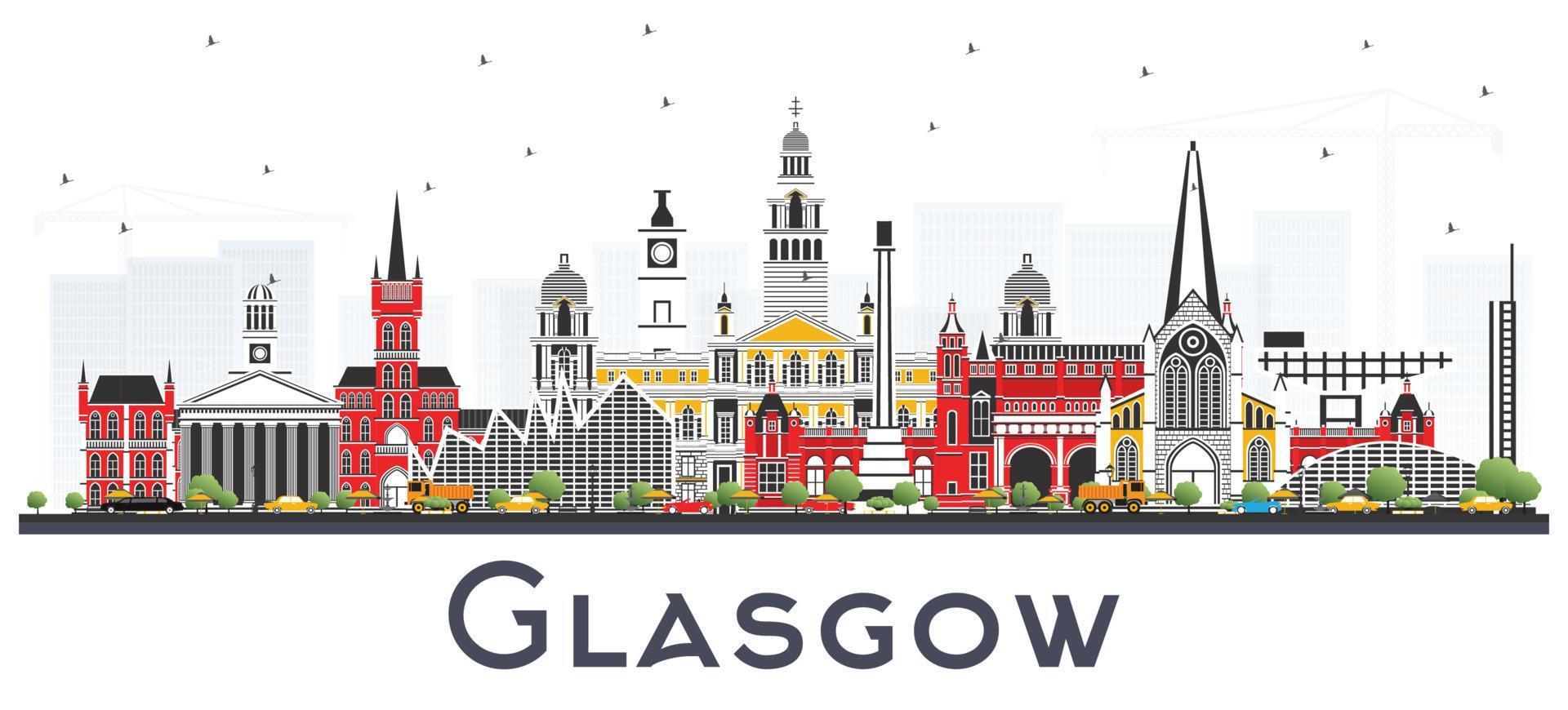 horizonte da cidade de glasgow escócia com edifícios coloridos isolados em branco. vetor