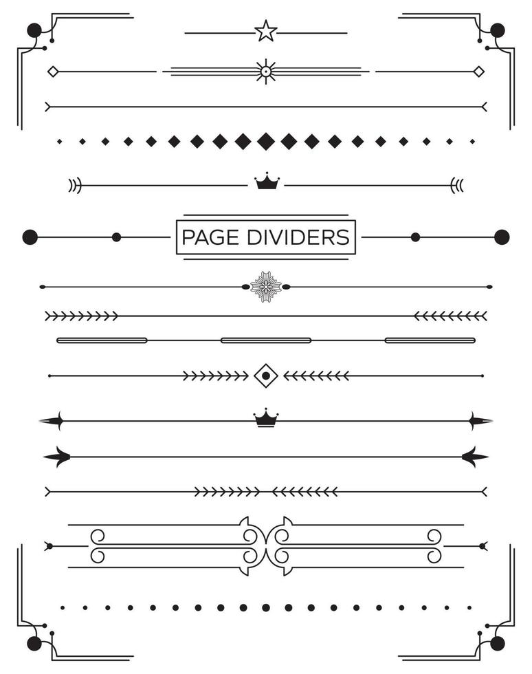 conjunto de divisores de página decorativos retrô e elementos de design. vetor