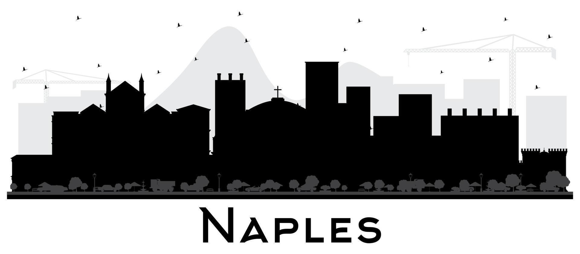 horizonte da cidade de Nápoles Itália com edifícios pretos isolados no branco. vetor