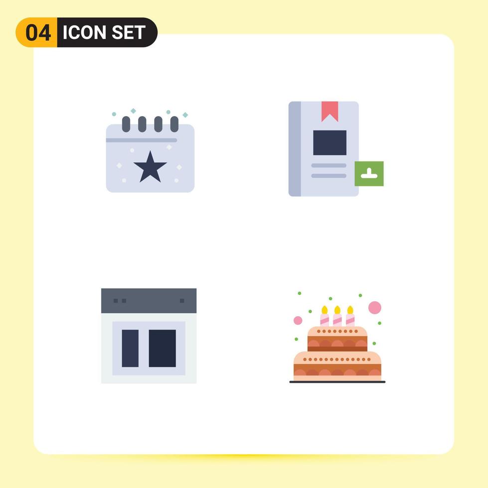 pacote de interface do usuário de 4 ícones planos básicos de elementos de design de vetores editáveis do site de educação de festa de design de aniversário