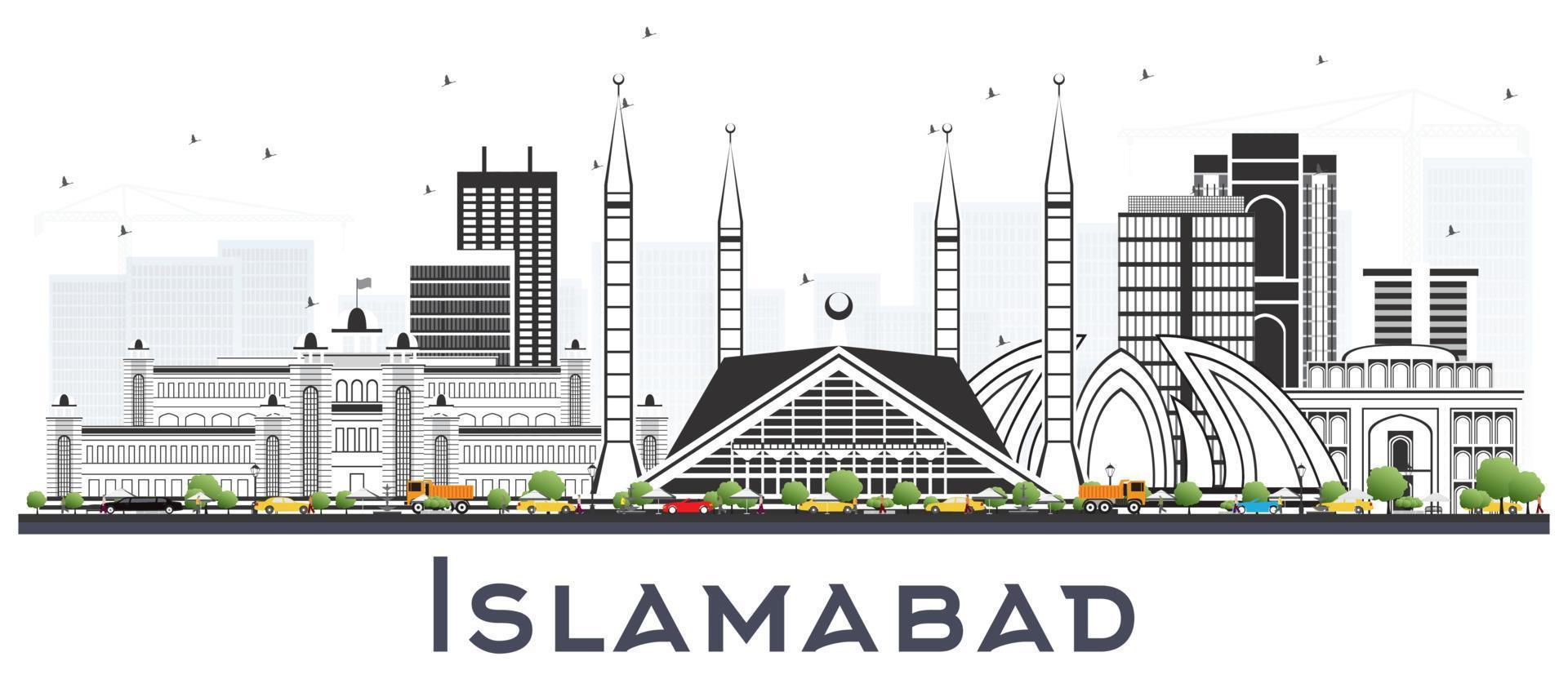 Horizonte da cidade de Islamabad Paquistão com edifícios cinza isolados no branco. vetor